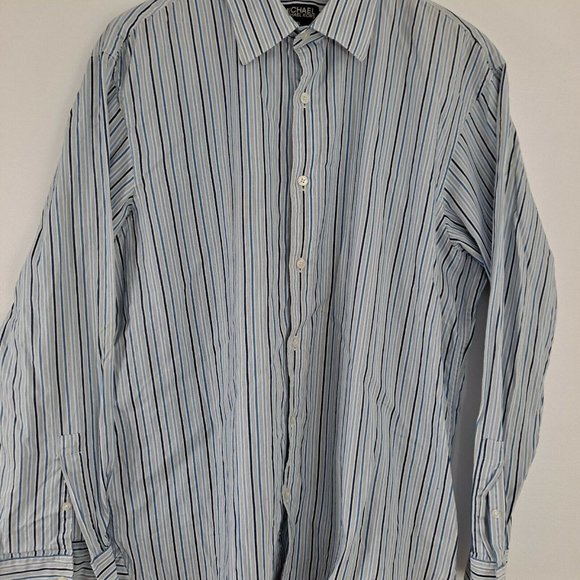 Michael by Michael Kors  Men's Button Down Long Sleeve Shirt Navy Blue White XL - Picture 2 of 8